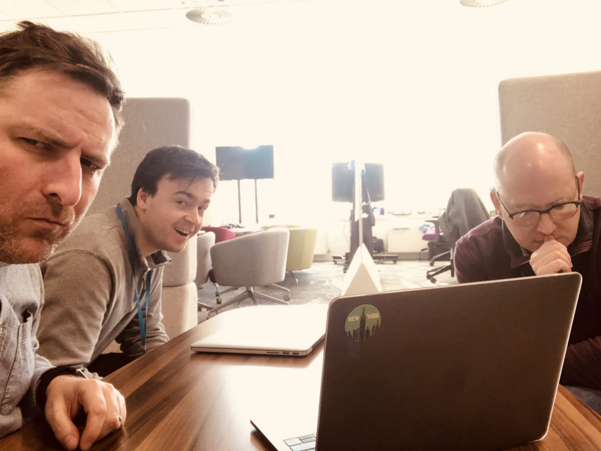 On a video call with James, Mark, and Janine (who was on the other end of the line). We are trying to work out where we are up to ahead of user research sessions the next day.