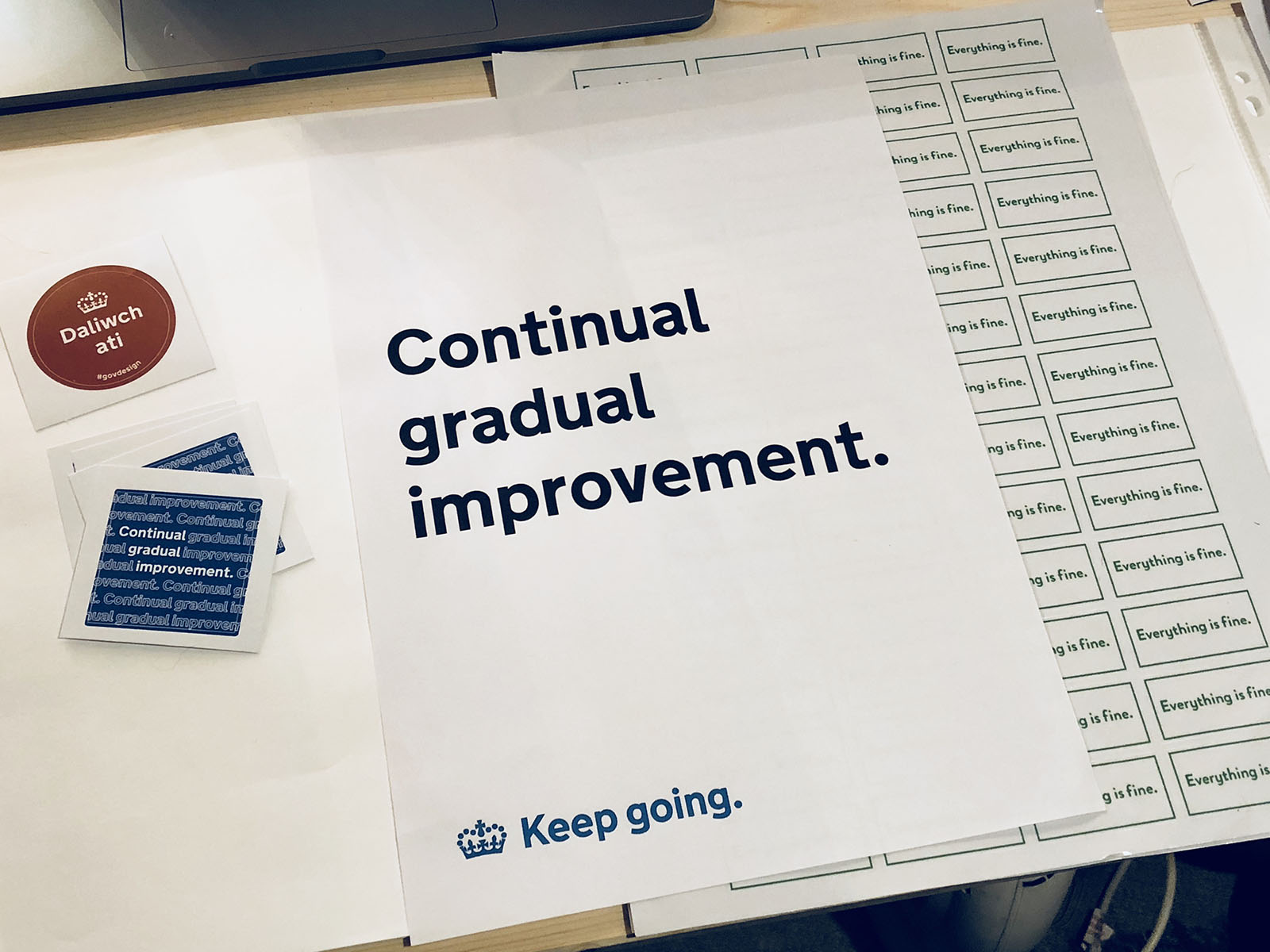 The Continual Gradual Improvement poster on my study desk. Out of shot is all the shit I don't want you to see.