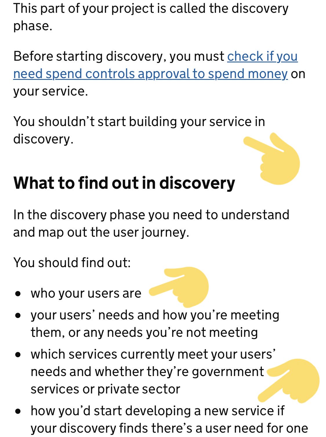 A grab from the gov.uk service manual, showing an opening section from the page on discovery